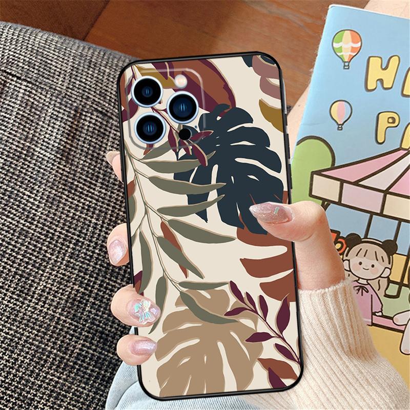 Vintage Leaves Flower Phone Case For iPhone 16 Pro Max 15 14 11 12 13 Pro Max Mini XR 16e 16 15 Plus Bumper Cover