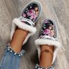 European American Christmas Printed Cotton Shoes 2024 Winter Lace Up and Plush Flat Bottomed Oversized Warm Low Top Casual Shoes
