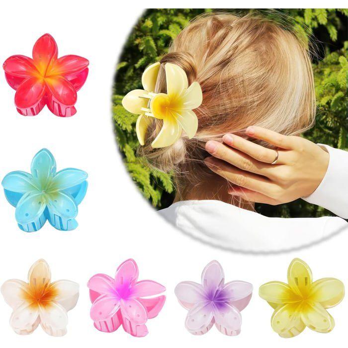 Pince Cheveux Fleur,6 Pièces Pince a Cheveux Fleur AntidéRapante Pince Cheveux Fleur Hawaienne Grandes Pince Fleurs Cheveux Plumeria