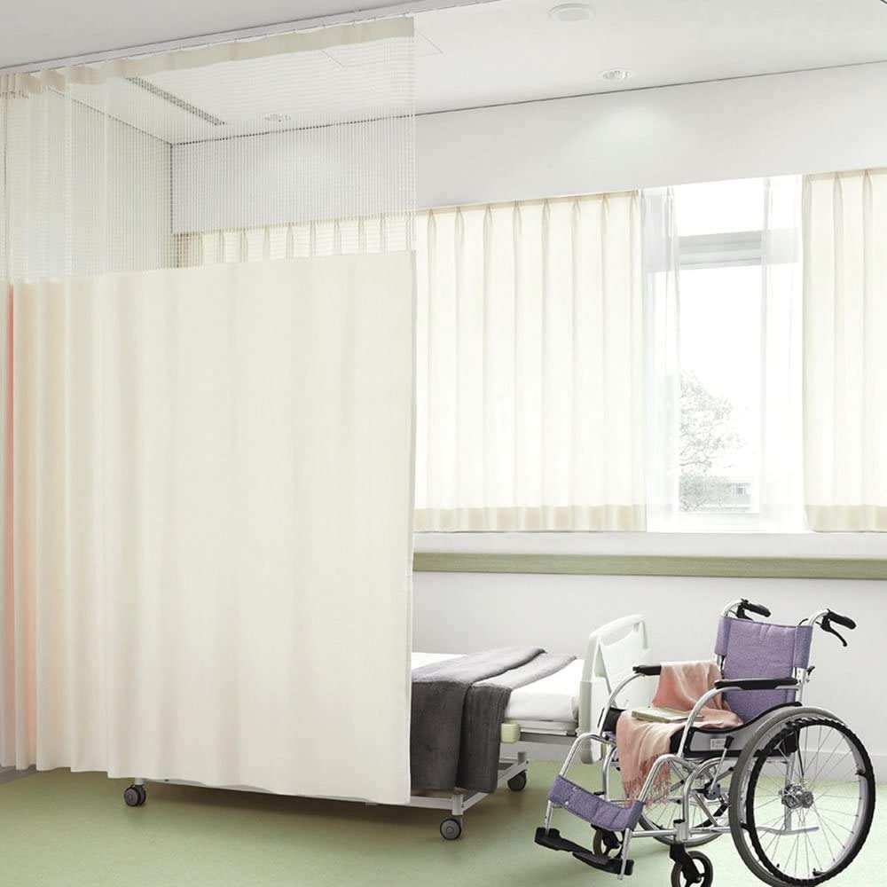 [Auf Lager] Medizinischer Vorhang mit 30cm Obernetz, Integrierter Vorhang, Breite 300cm x Länge 203cm, Elfenbein