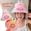Kinder Visier, Sonnenvisierhut mit USB-Ladeventilator, Niedliches Cartoon-Design, Breiter Rand Leere Oberseite Sonnenhut für Jungen Mädchen Outdoor