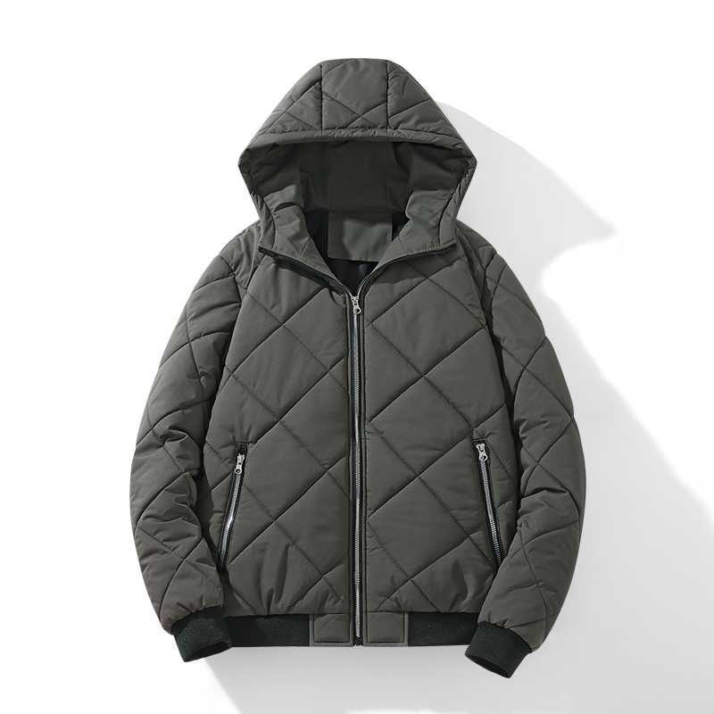 Men's Winter Hooded Warm Jacket Lined Cotton Warm Jacket Diamond Plaid Outdoor Casual Jacket