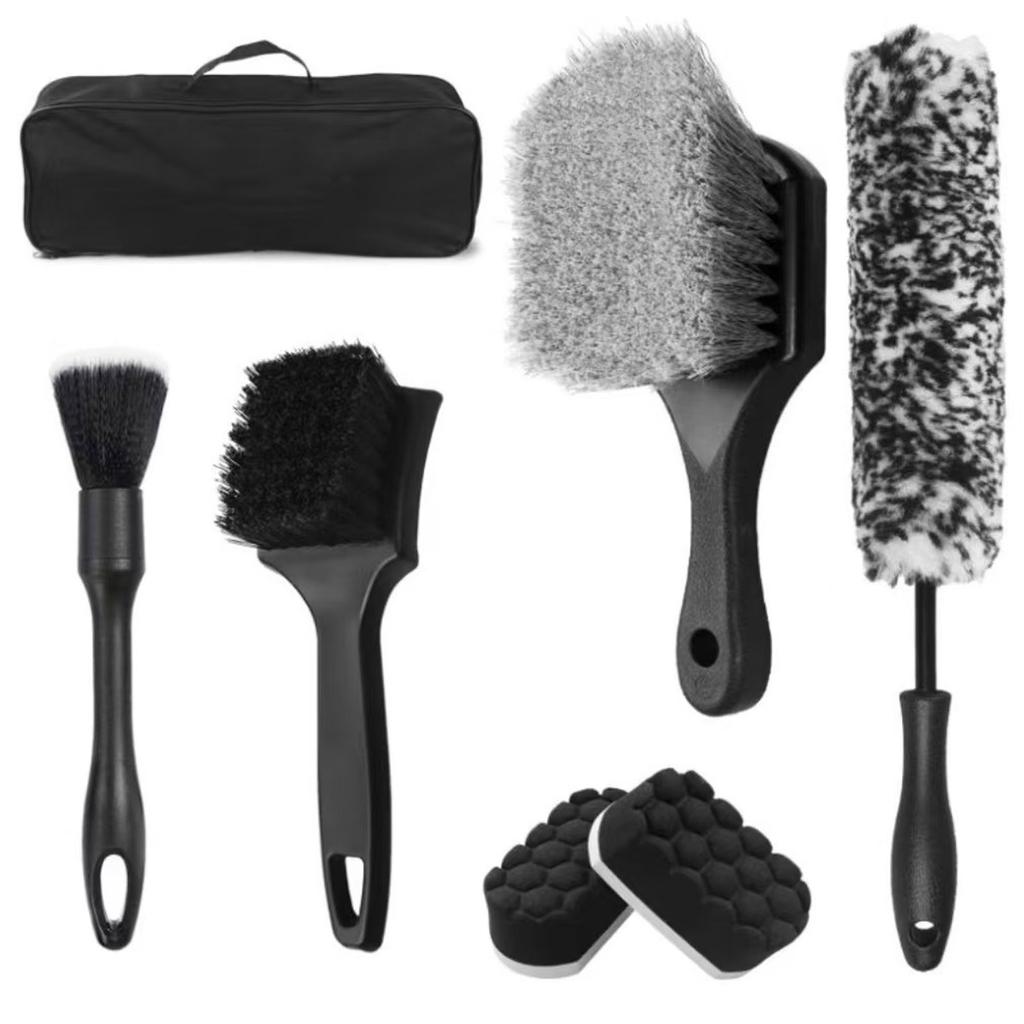 Car Cleaning Kit 7-piece Wheel Brush Gray Tire Brush Tortoise Pattern Sponge Brush