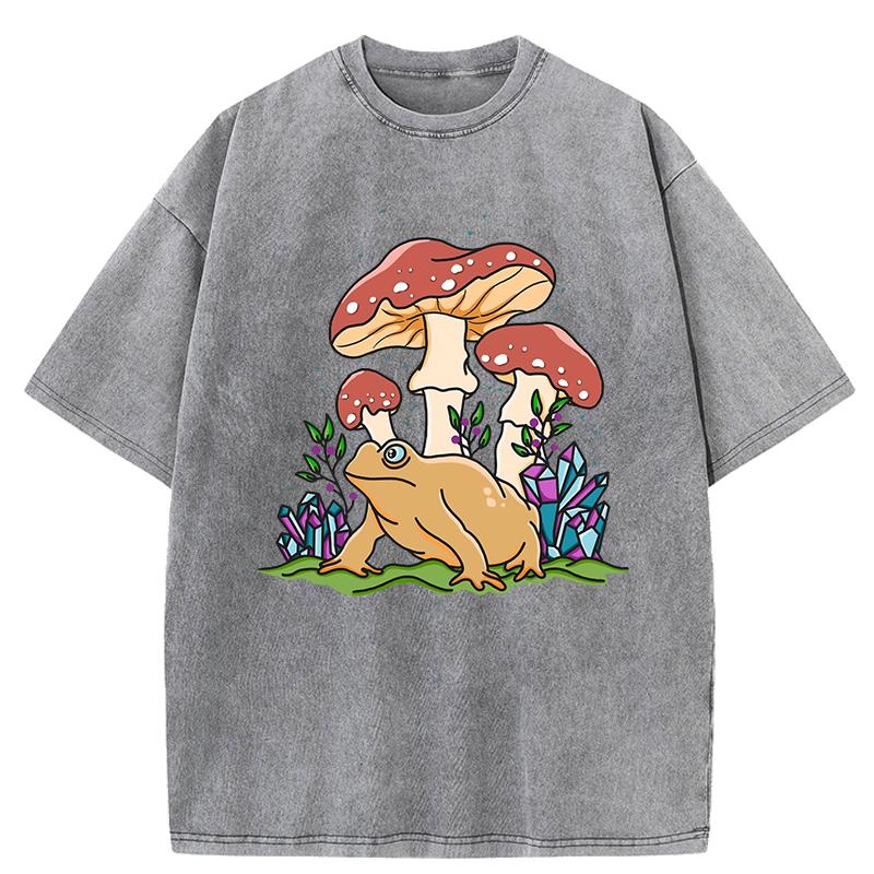 Aesthetics Mushroom Toad Printed Washed T-Shirt Women Crewneck Cotton T Shirt Oversized Y2K Clothes Vintage Summer