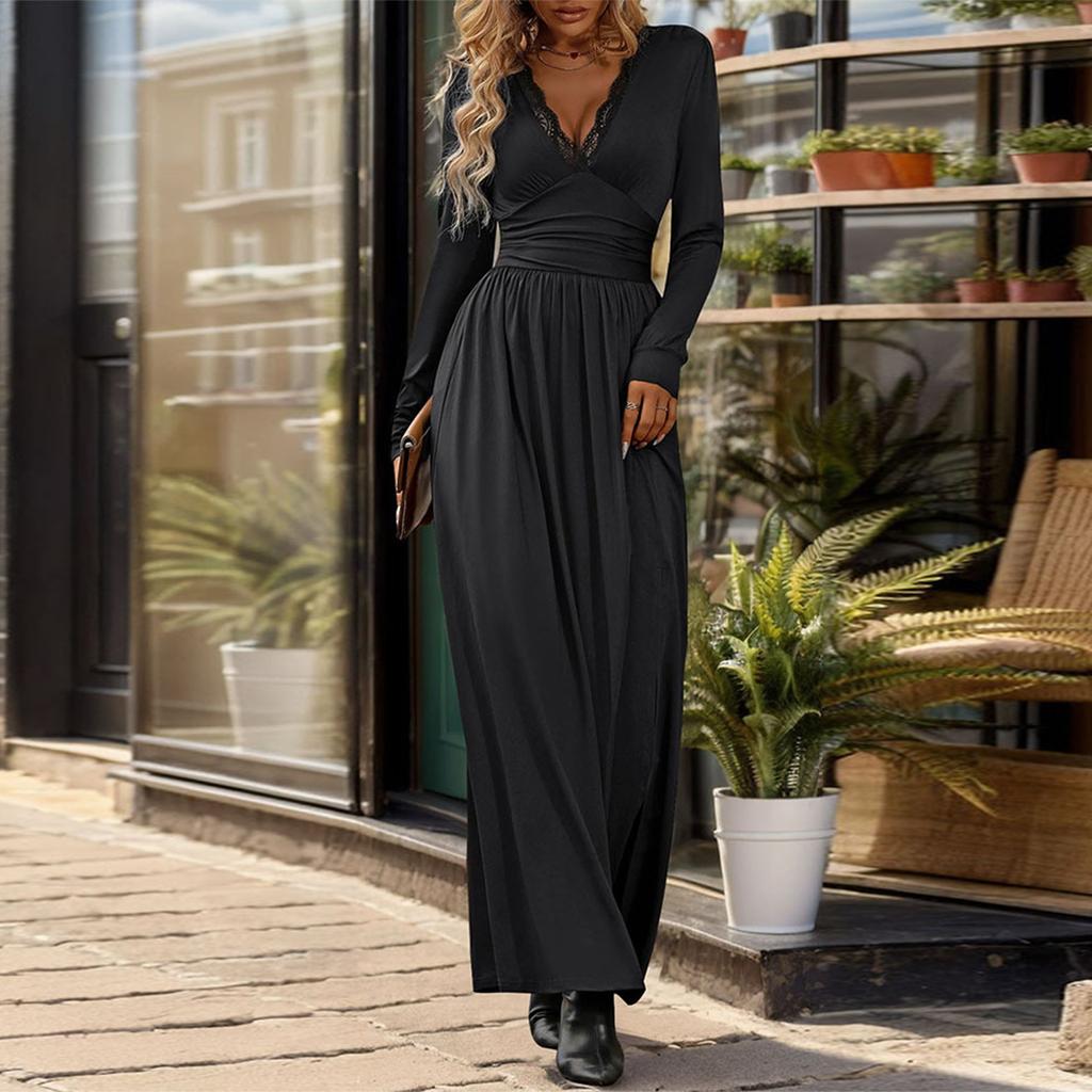 Women's Autumn Solid Split High Waist Slim Fit Long Dress