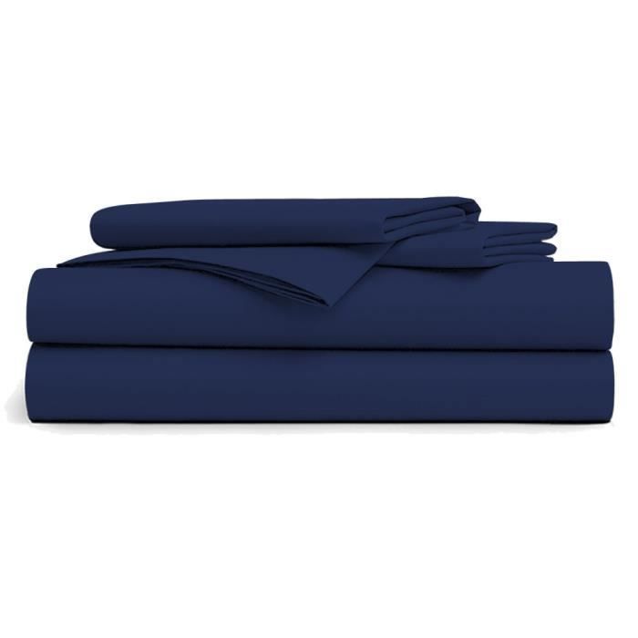 Drap Plat - BLEU MARINE - 180x290 cm - 100% coton - 57 fils/cm - Lavable en machine