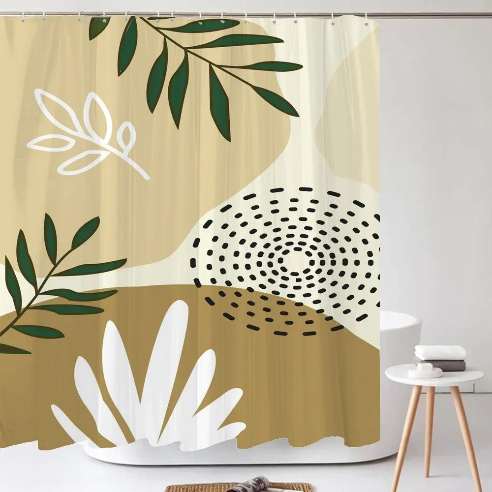 

Nordic Wind Art Leaves Shower Curtain Classicl Abstract Colourful Bathroom Curtains Waterproof Fabric Decor Curtain With Hooks W60H190(CM)-1 Pcs