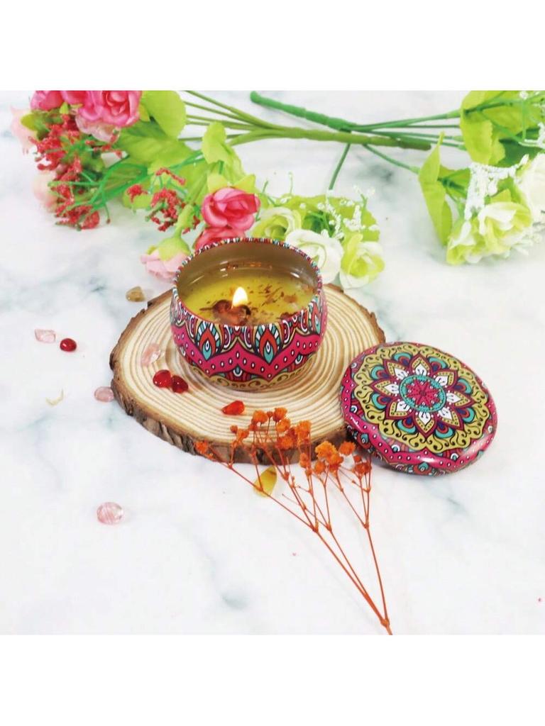 1pc Handmade DIY Jarred Scented Candle, Home Bedroom Air Freshener Ornament, Ethnic Series, Plant Fragrance