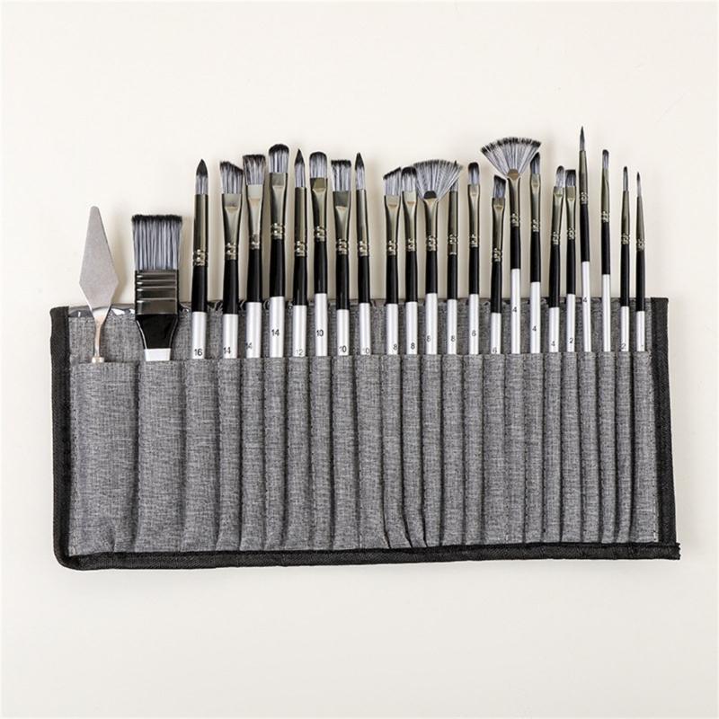 24Pcs Professional Paintbrush with Storage Case, Flat/Round/Fan/ Pointed Tip for Oil Acrylic Watercolor Rock Painting