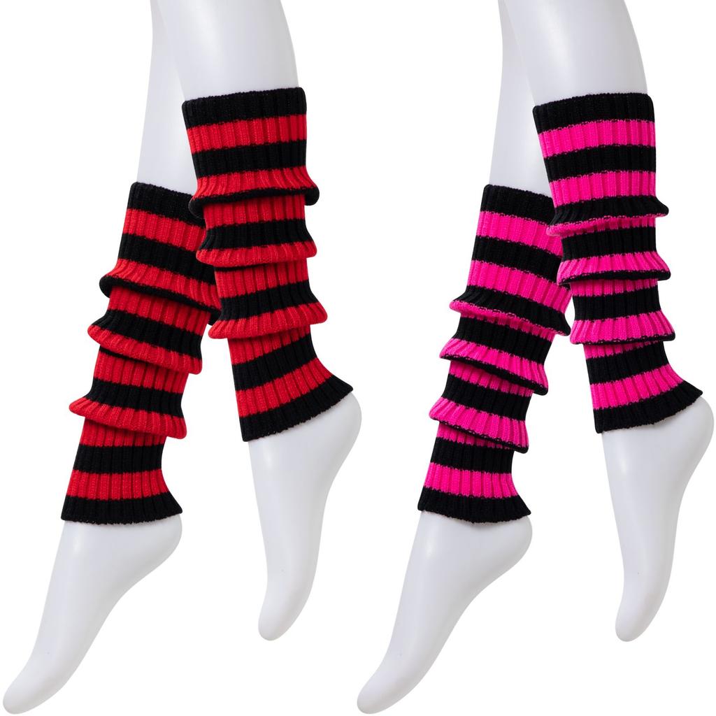 RMSWEETYIL Gestreifte 80er Stulpen Socken für Damen Winter Kawaii Niedlich Grobstrick Baumwolle Knöchel Beinwärmer Socken für Ballett Tanz
