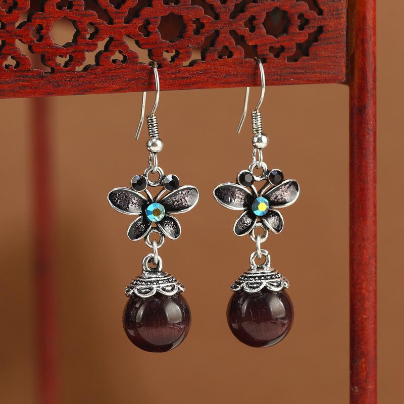 

Новые китайские серьги-бабочки простого ретро-стиля с опалом, этнические длинные серьги для женщин