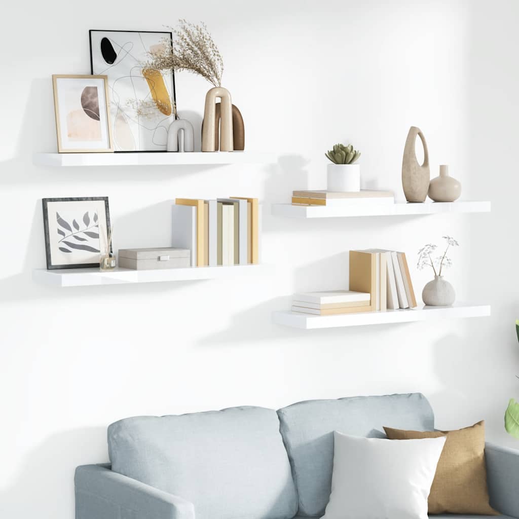 Floating Shelves Set 4 pcs High Gloss White 90 x 23.5 x 3.8 cm MDF