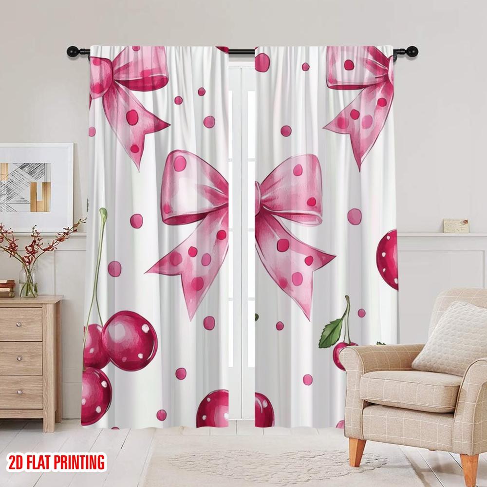 2 szt., druk płaski 2D Kreatywne zasłony Wiśniowa kokarda Rozkosz Trwała tkanina 100% poliestrowa (bez pręta) Wszechstronne Do Wszystkiego