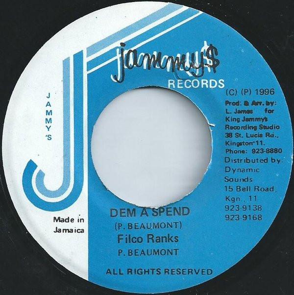 

7inch Record FILCO RANKS - Dem A Spend NONE Jammy s Records 1996 Jamaica Reggae, Ska & Dub Used