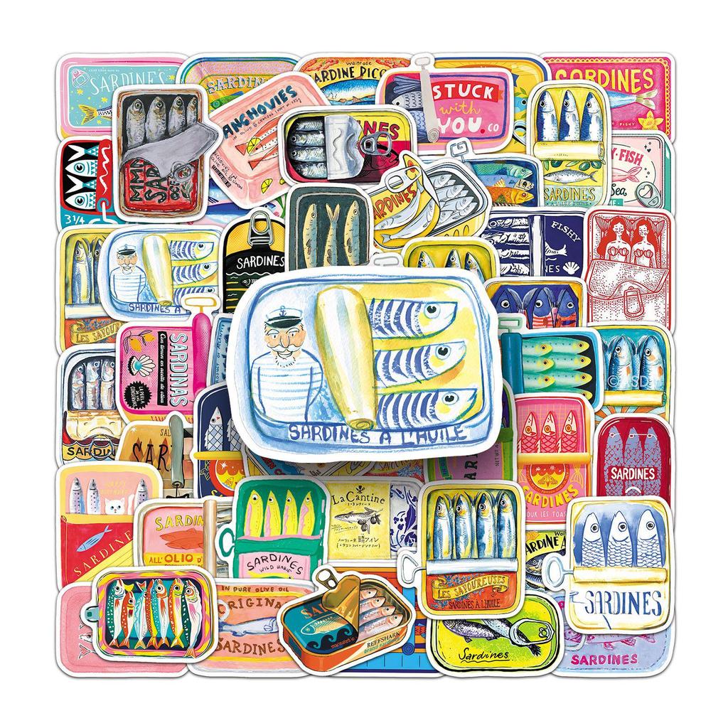 50 Hand-Painted Saury Stickers for Food, Graffiti, Refrigerator, and Phone Case Decoration - Waterproof and Creative.