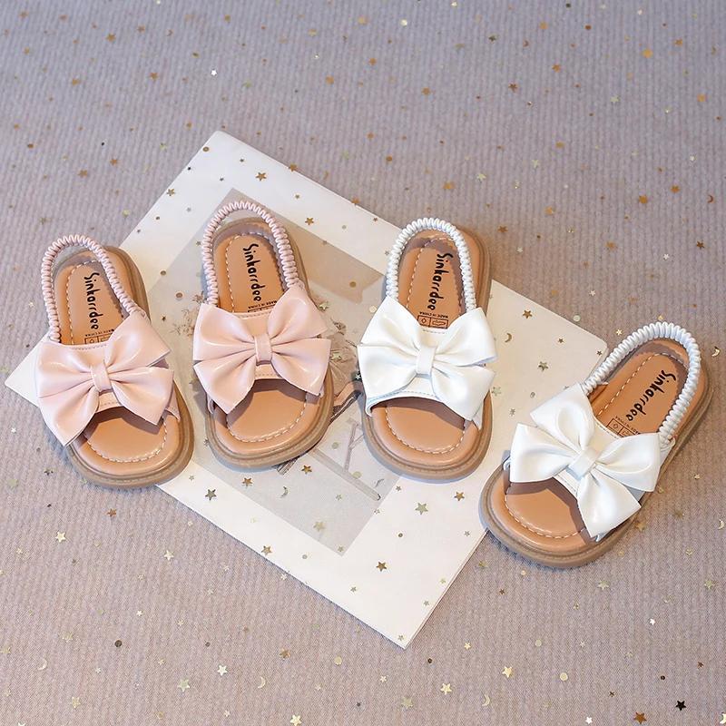 Baby Girls Summer Beach Shoes with Sweet Bowtie Kids Flat Sandals Butterfly-knot Elastic Band Soft Open Toes Fashion 2025 New