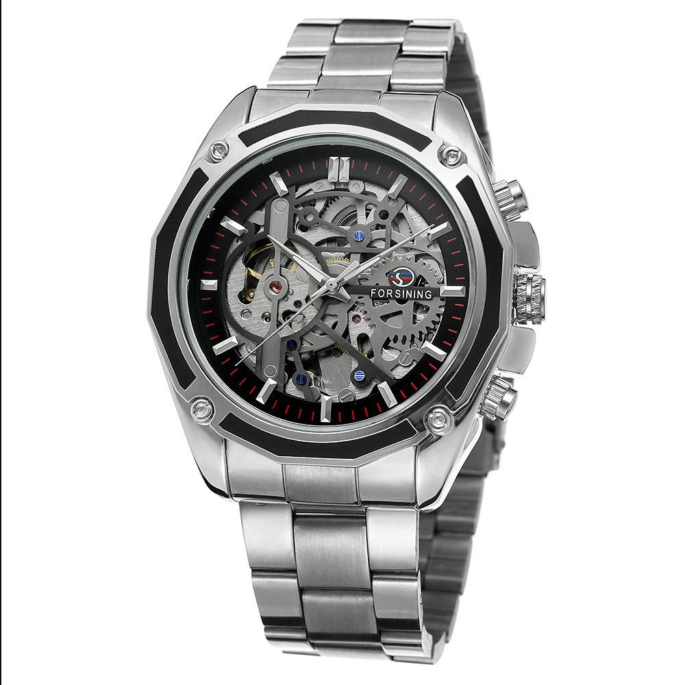 Forsining Automatic Mechanical Watch Steel Belt Hollow Luminous Men S Watch Fashion Mechanical Watch