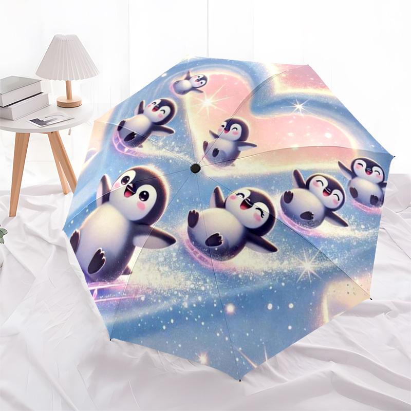 1pc Cute Penguins Heart Sky Umbrella with Plastic Handle,Suitable for All Seasons Home Travel Outdoor UmbrellaDD026