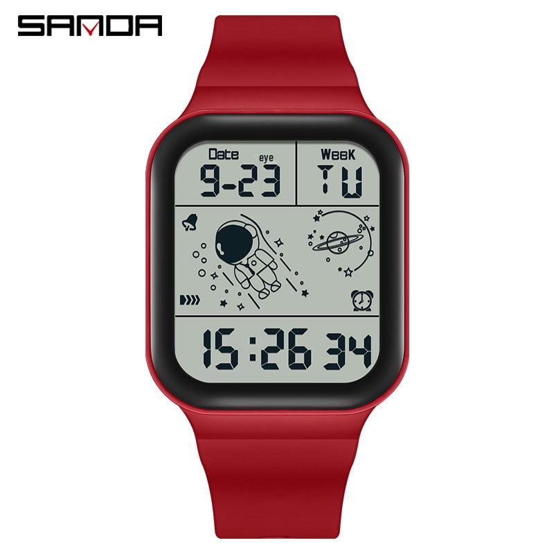 Sanda New Electronic Astronaut Watch – Square Strap, Detachable, Digital for Teens and Students