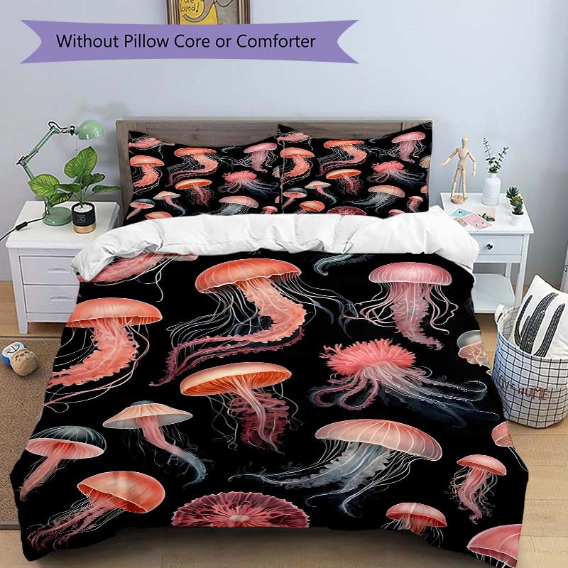 3pcs Jellyfish Design Comforter Set with One Quilt Cover and Two Pillowcases (No Core), Perfect for Bedroom Decor, Festive Gifts, Polyester Fabric