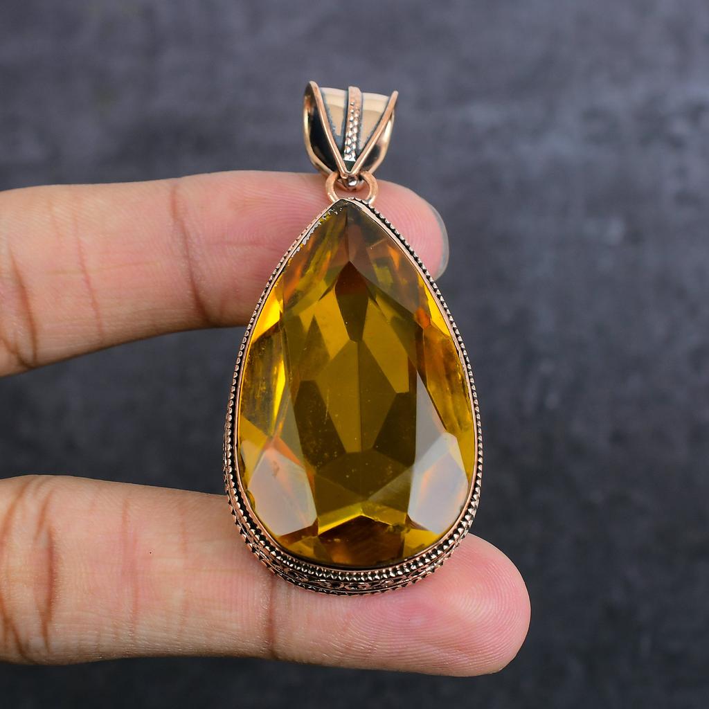 Citrine Gemstone Handmade Copper Jewelry Pendant 2.48" g5I06