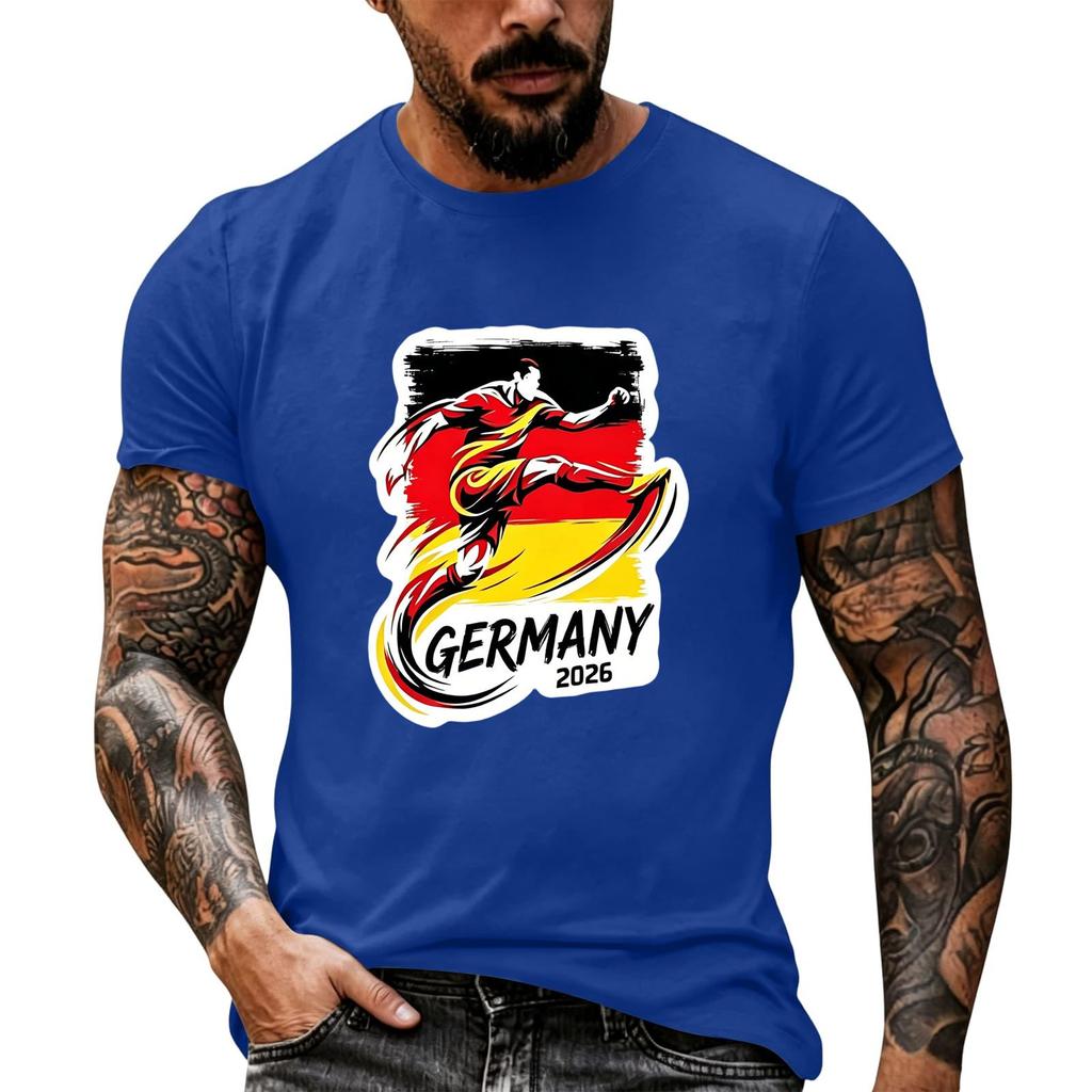 Short Sleeve Casual T Shirt with Graphic Print Soccer Player Illustration and Text Germany 2026 Soft Comfortable Fit for Everyday Wear
