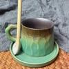 OLOEY Retro Kiln-Glazed Ceramic Coffee Cup and Saucer Set