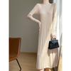 Womens Long Knit A-Line Dress With Round Neck Oversized Coat Layering Style Winter Casual Slim Fit Sweater