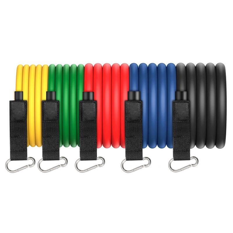 TPE 11-Piece Resistance Bands Set with Markings, Carabiner, Pulley Hook, Multifunctional for Home Fitness