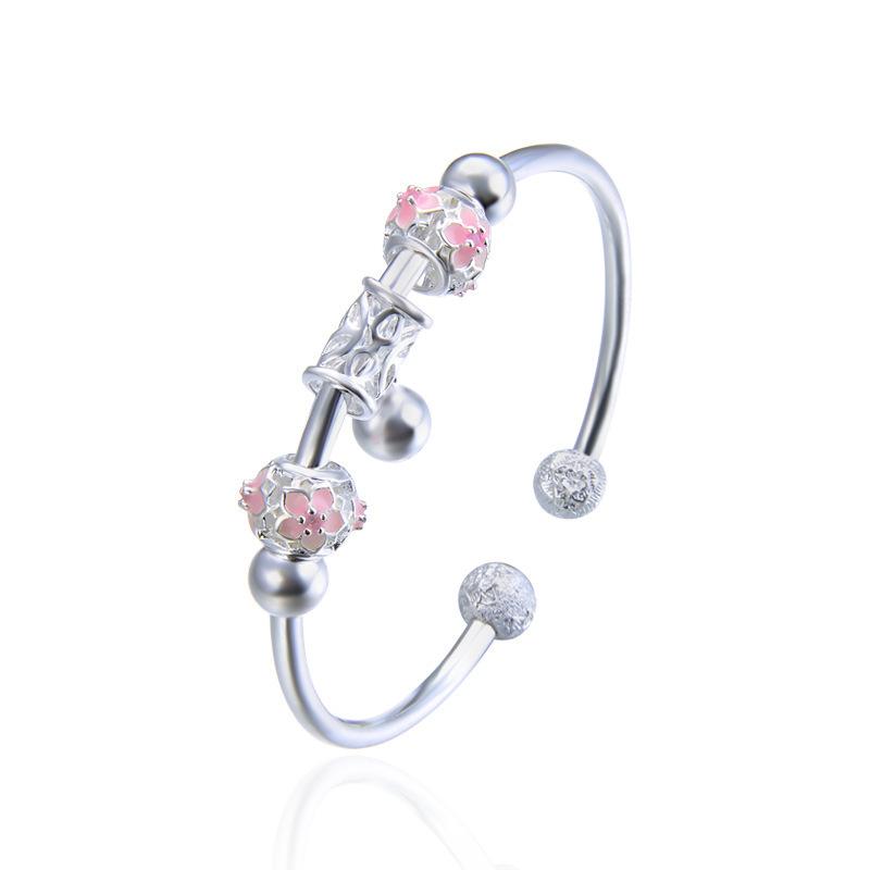 South Korea East Gate S999 Foot Silver Bracelet Women's Fashion Round Ball Bracelet Instagram Student Flower Drip Oil Jewelry