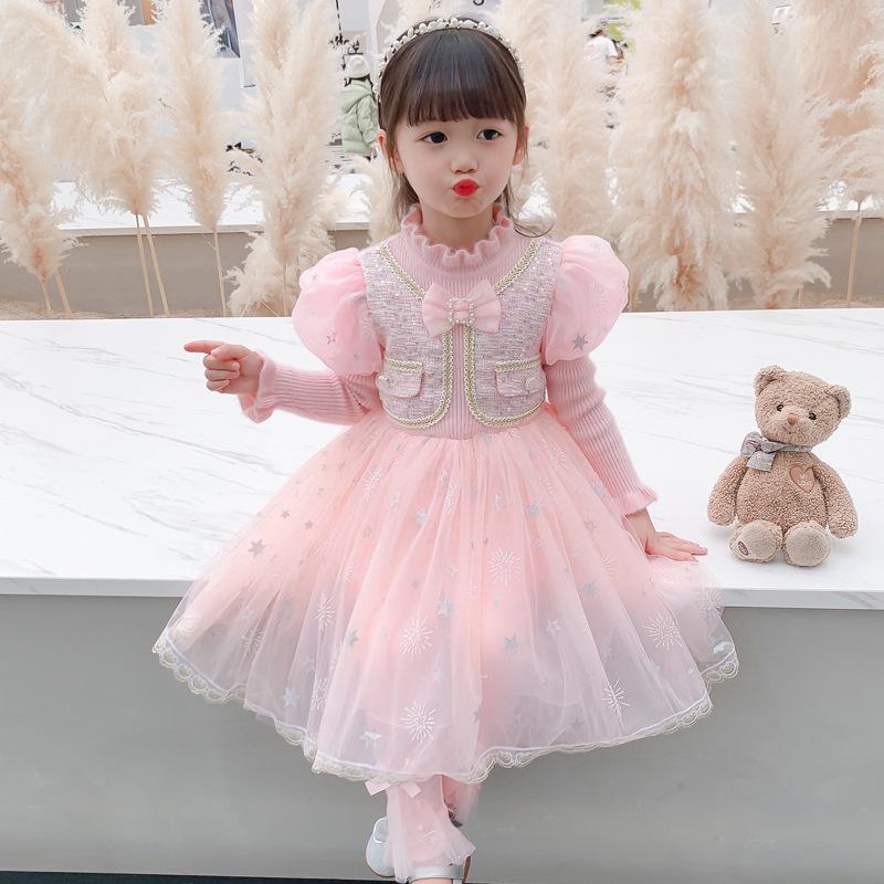 Elsa Princess Knitted Wool Dress for Girls - Spring & Autumn 2025