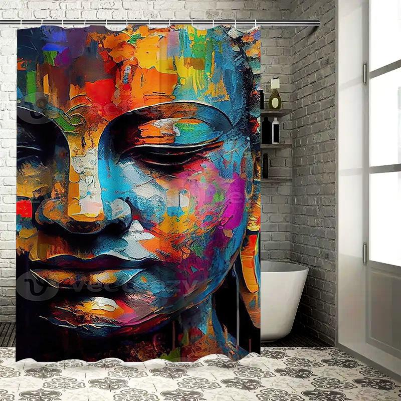 Colorful Abstract Face Art Waterproof Shower Curtain Heat Resistant Machine Washable Non-Transparent 180x180cm