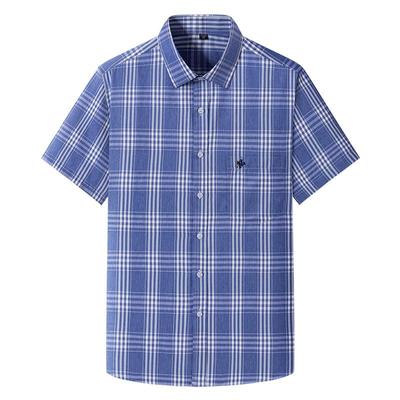 New Pure Cotton Men Plaid Shirts Plus Size Summer Short Sleeve Business Casual Tops with Front Pocket