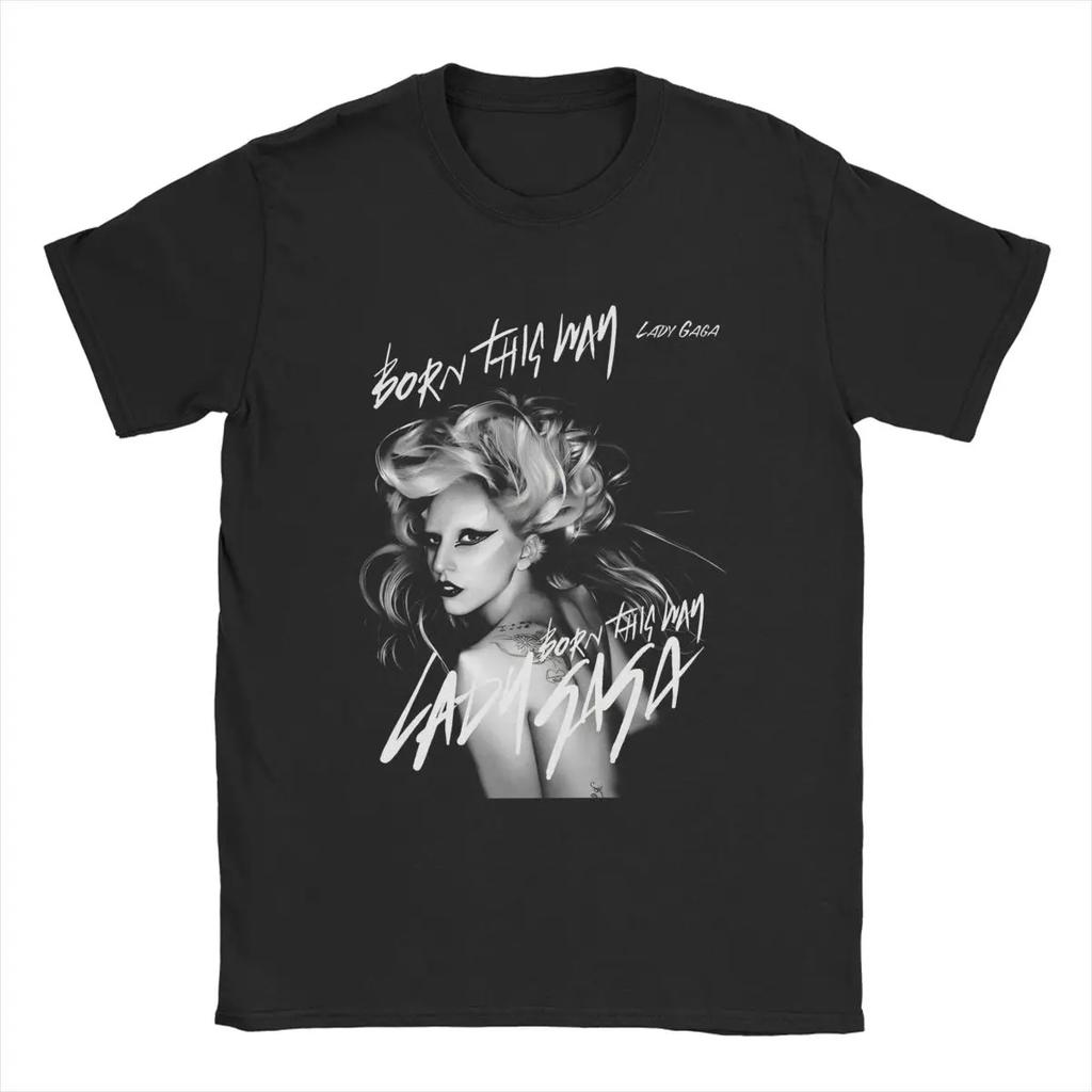 Mens Official Lady Born This Way T Shirt Singer Rock Gagas Cotton Merchandise Cool Short Sleeve Crew Neck Tees Adult TShirts