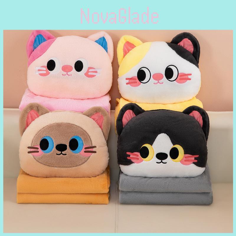 Cartoon Cat Plush Pillow Blanket With Soft Pp Cotton For Home Comfort And Giftgiving