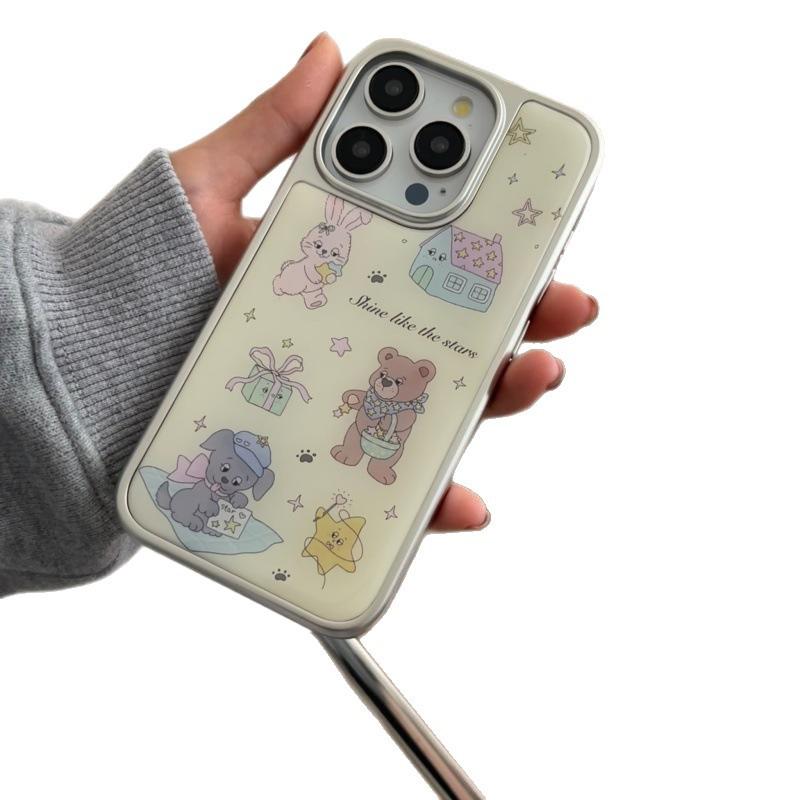 Korean Star Bear Rabbit Is Suitable for Apple iPhone17/16pro Mobile Phone Case 14 Water Condensation 13 Cute 15 Sets