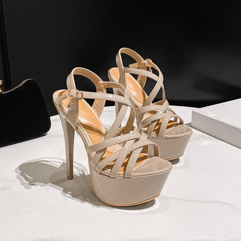 Fashion Sexy Peep Toe Stripper Pole Dance 14CM High Heels Summer Hollow Narrow Band Platform Sandals Women Banquet Dress Shoes Heels