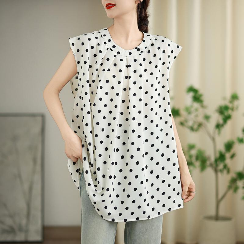 Short sleeve Oversized chiffon vintage Polka Dot Casual loose t shirt tops Women summer t-shirt