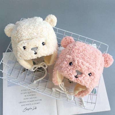 Niedliche Bären Baby Ohrenschutz Mütze Dickes Lammfleece Kinder Ohrenwärmer Mütze 3-12M Säugling Winter Warme Kopfbedeckung Mütze Cartoon Beanies
