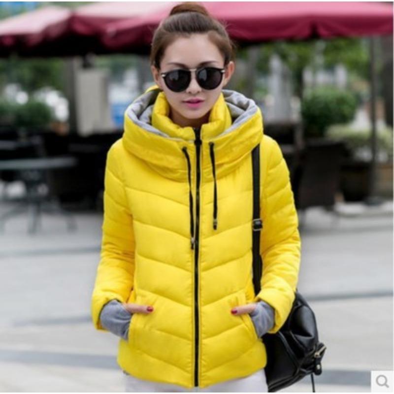 

Women s clothing short stand-up collar gloves down cotton-padded clothing warm large size slim-fit cotton-padded jacket student clothing trend M жёлтый