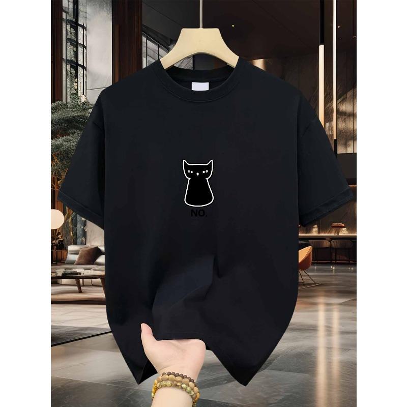 Minimalist Black Cat Silhouette Print Men s Pure Cotton Casual Fashion T-Shirt S чёрный