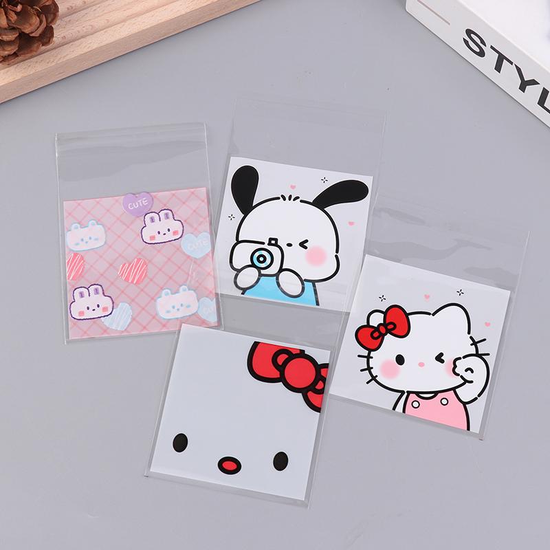 100Pcs Cute Cartoon Printed Opp Clear Packaging Bags Candy Bag Self-Adhesion Storage Bag Diy Gift Pastry Sealable Bag