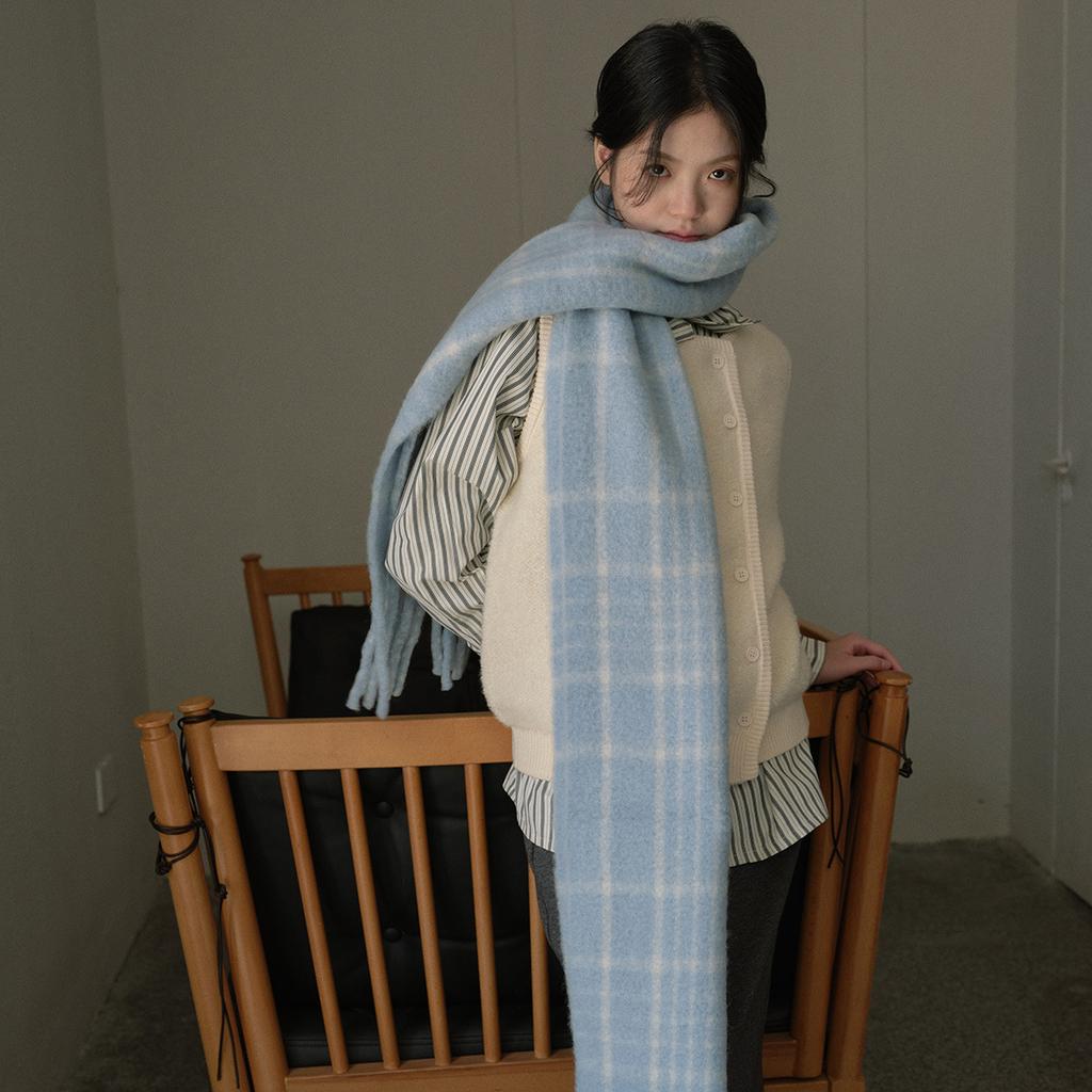 Wool Retro Ankora Red Plaid Scarf Women's Winter Atmosphere Woolen Scarf Korean Version