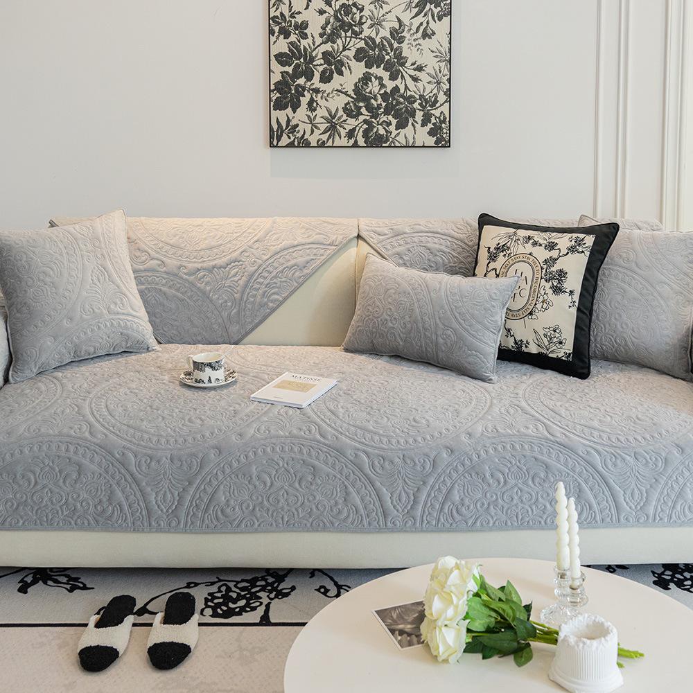 Winter Crystal Velvet Sofa Cushion New Light French Cream Style Cover Cover Cloth Leather Sofa Cushion