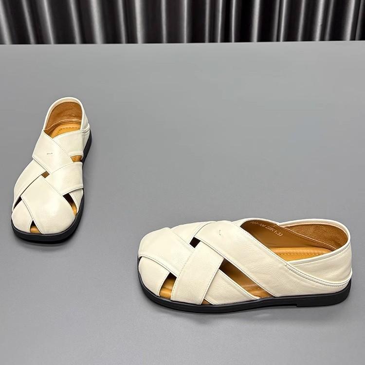 Leather Square Head Sandals Women's 2025 Summer New Hollow Retro Woven Fashion Versatile Two Wear Platform Roman Shoes