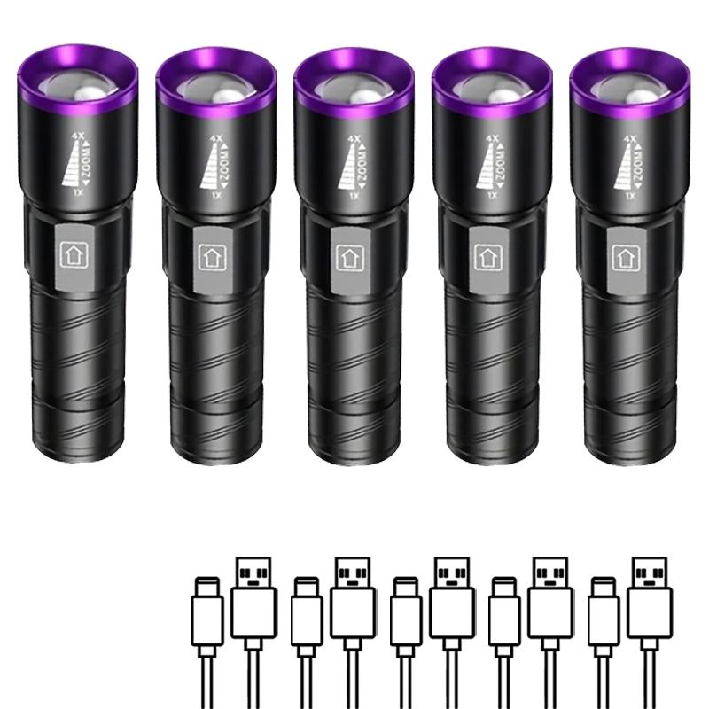 UV Flashlight LED Ultraviolet Torch Zoomable Mini Ultra Violet Lights 395/365nm Inspection Lamp Pet Urine Stain Detector Tools