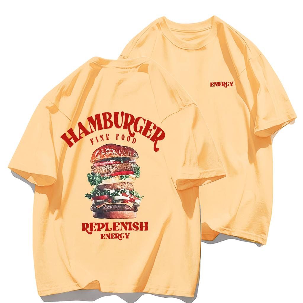A Huge Hamburger T-Shirt Male Summer Comfortable Tee Shirts Breathable Soft Cotton Crewneck Top Multicolor Hip Hop Clothes