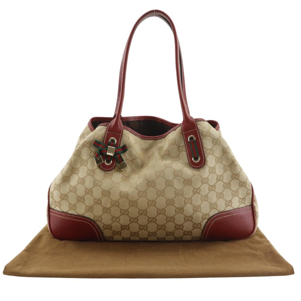 Gucci Pretty Tote Bag 163805 Brown GG Canvas Ribbon Women Used