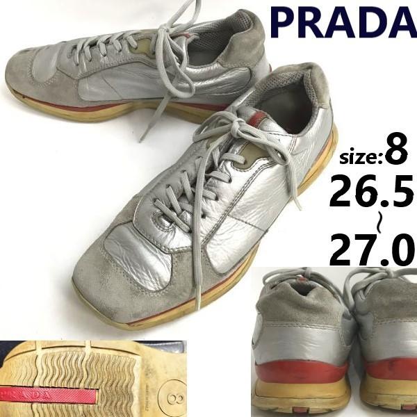 

PRADA кожаные кроссовки UK8 26.5 серебристые Италия(ИСПОЛЬЗОВАЛ)