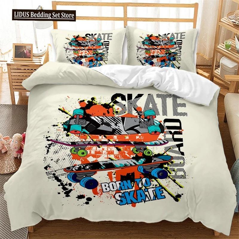 Skateboard Duvet Cover Microfiber Extreme Sports Game Bedding Set Astronaut Spaceman Skateboard Quilt Cover For Boys Teen Boys